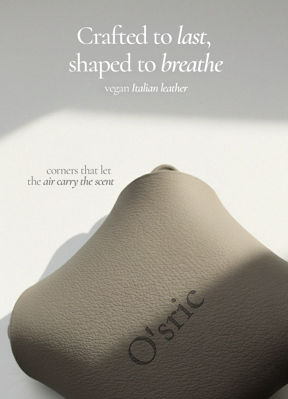 O'sric car diffuser made with vegan Italian leather on a light background